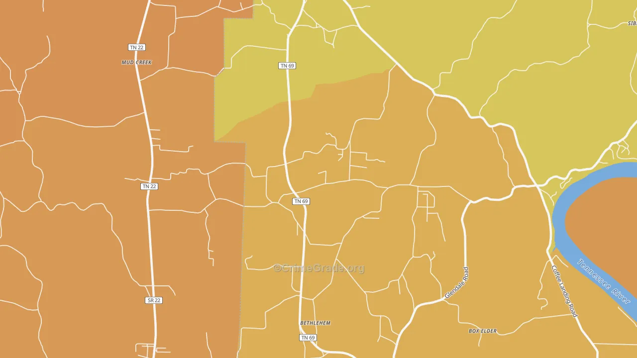 Bethlehem, TN Map of Burglary Rates