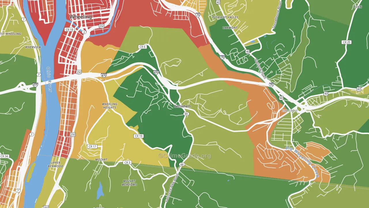Bethlehem, WV Map of Burglary Rates