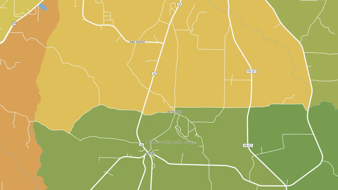 Bethsaida, TX Map of Burglary Rates