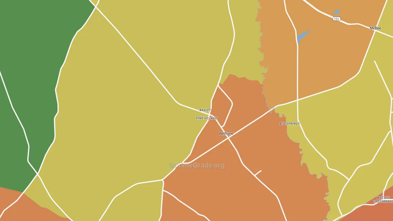 Bethune, SC Map of Burglary Rates