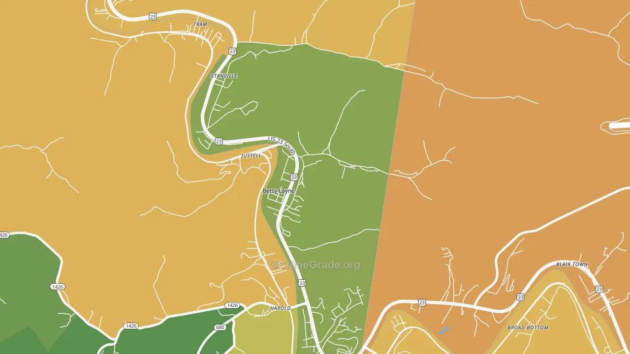 Betsy Layne, KY Map of Burglary Rates