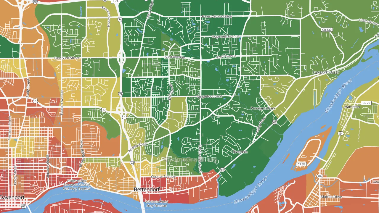 Bettendorf, IA Map of Burglary Rates
