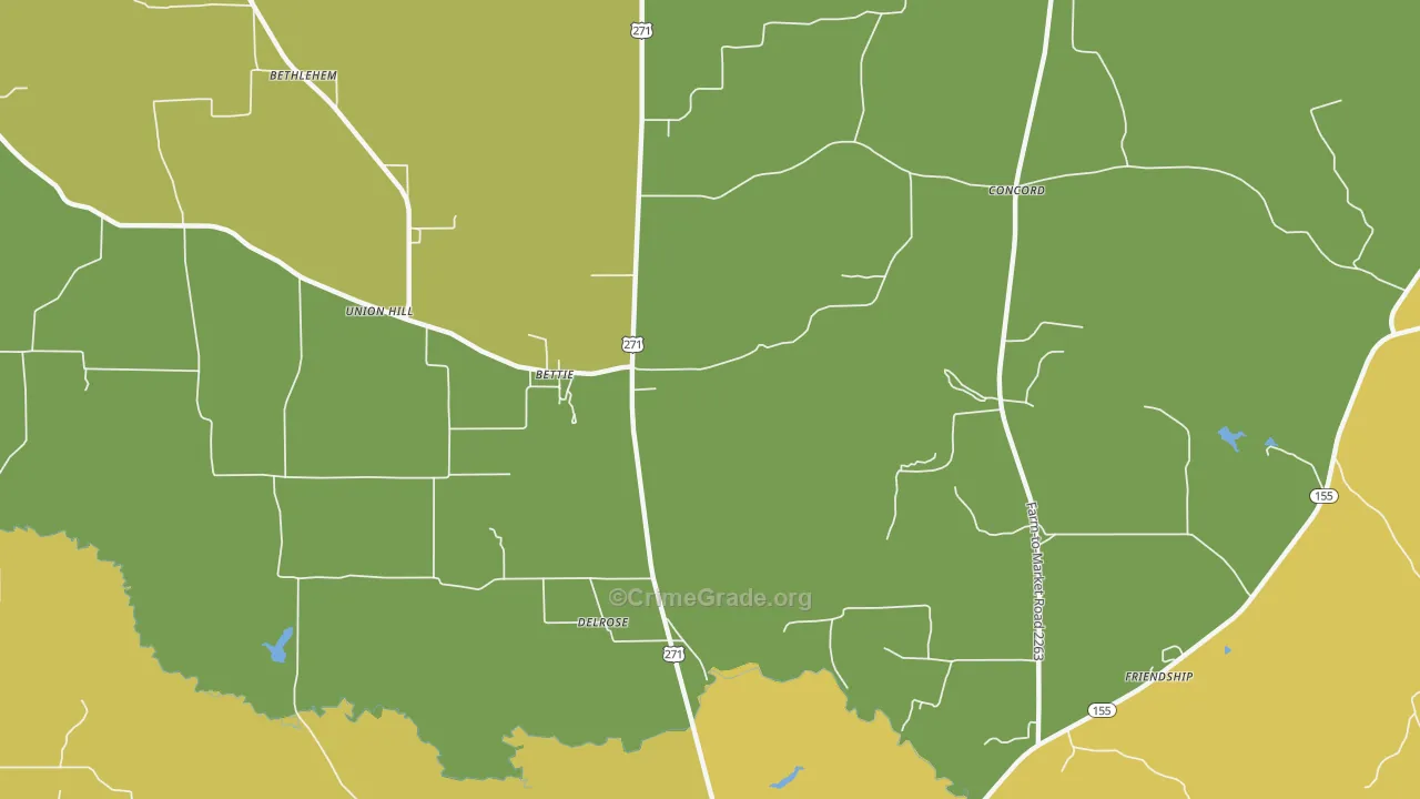 Bettie, TX Map of Burglary Rates