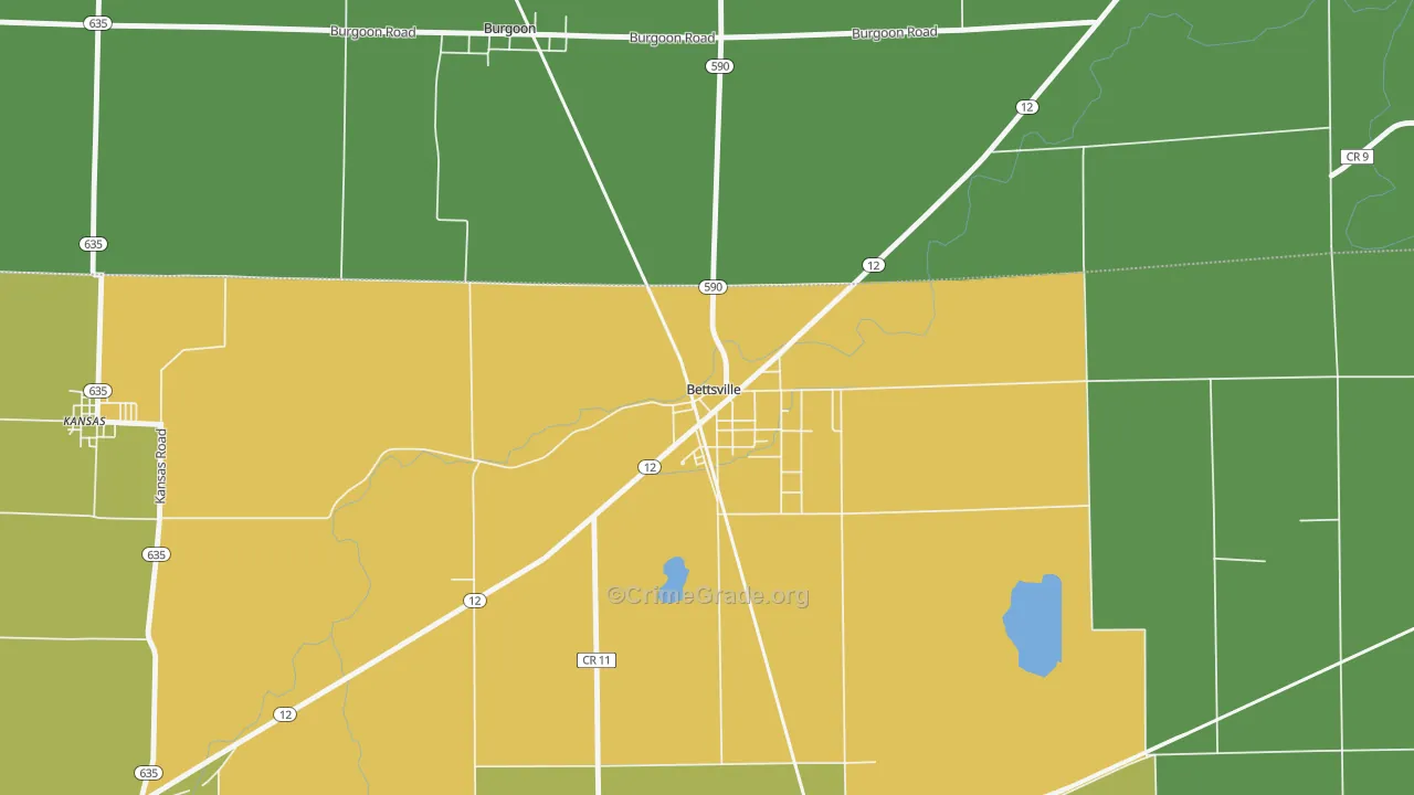 Bettsville, OH Map of Burglary Rates