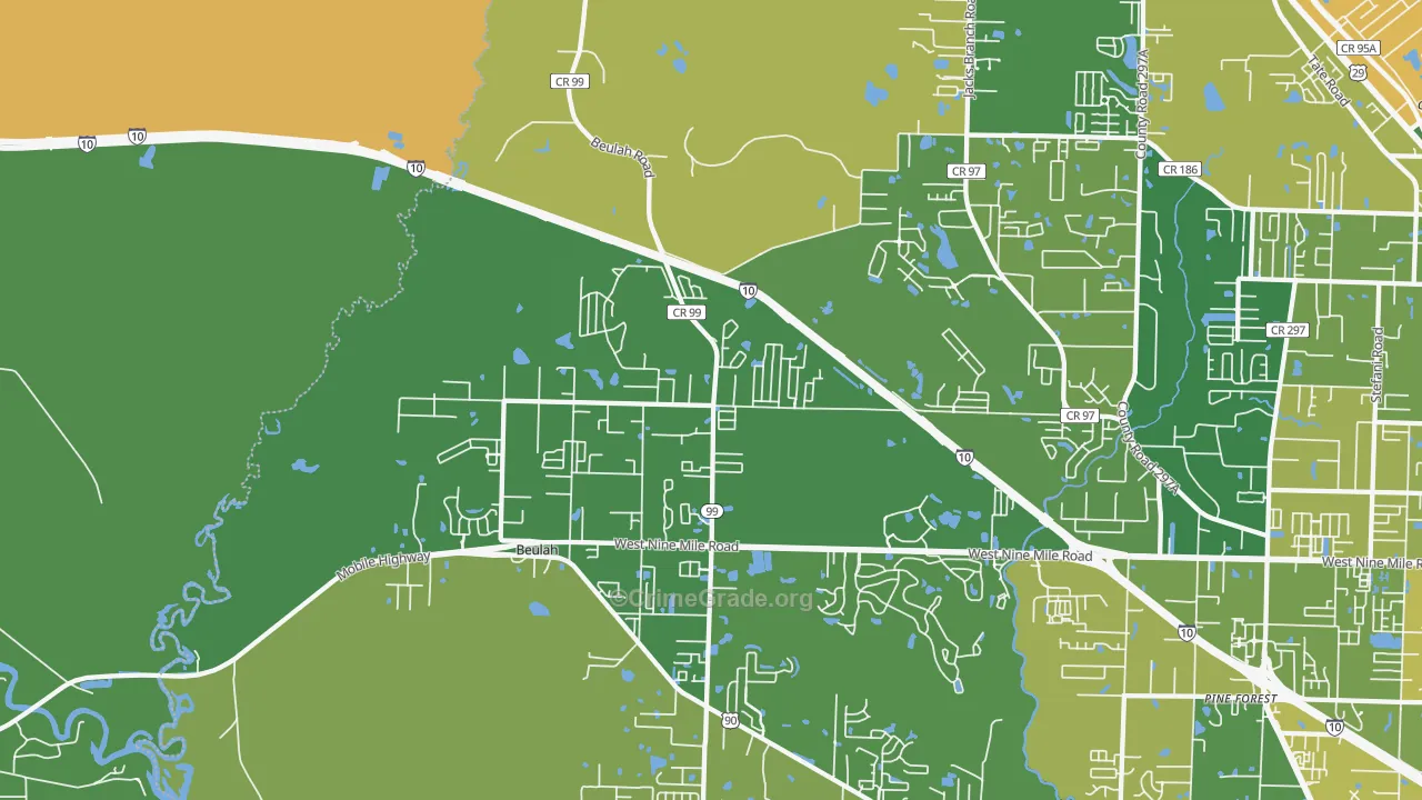 Beulah, FL Map of Burglary Rates