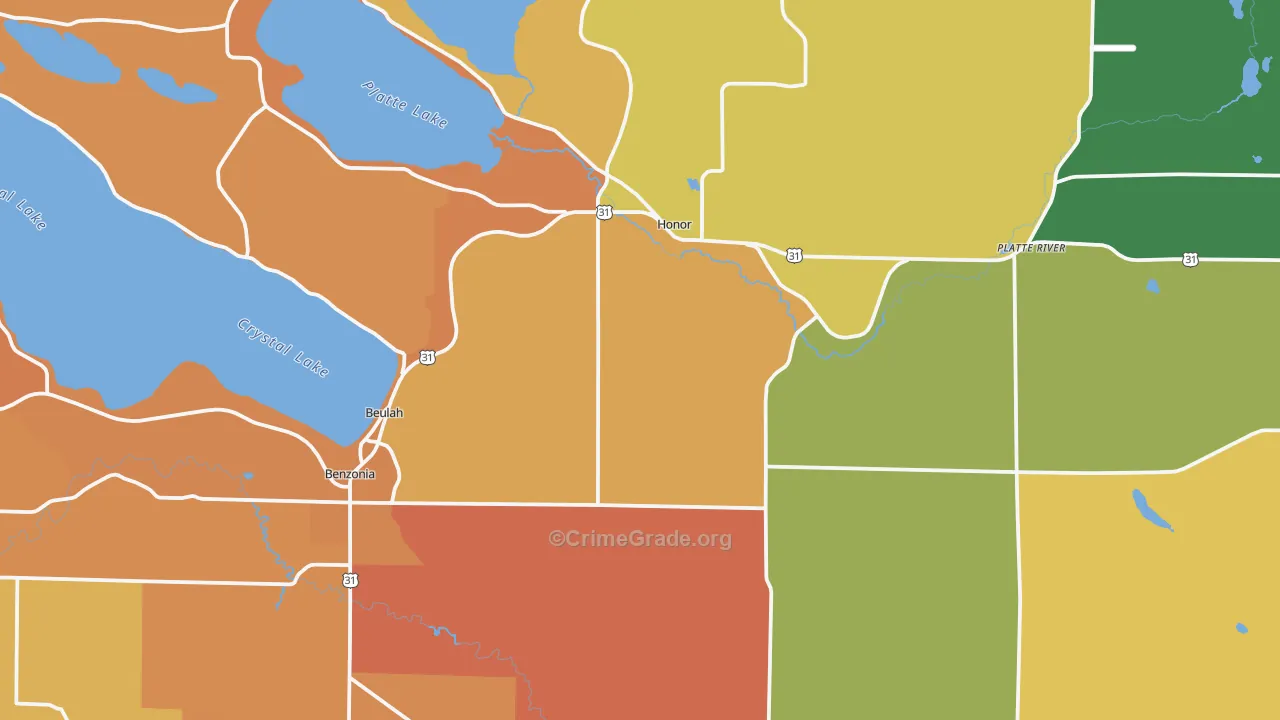 Beulah, MI Map of Burglary Rates