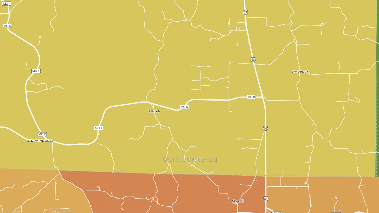 Beulah, MO Map of Burglary Rates