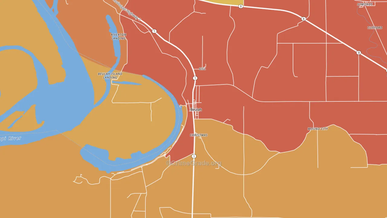 Beulah, MS Map of Burglary Rates