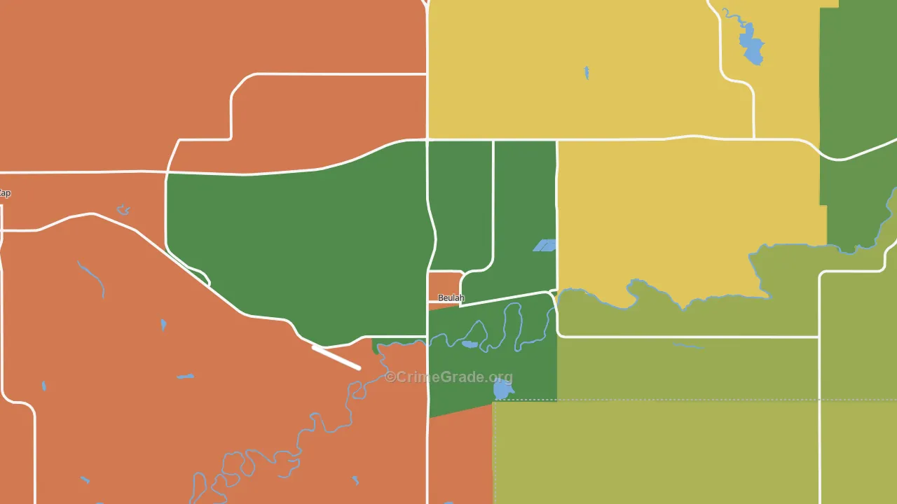 Beulah, ND Map of Burglary Rates