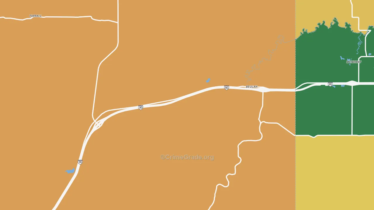 Beulah, WY Map of Burglary Rates