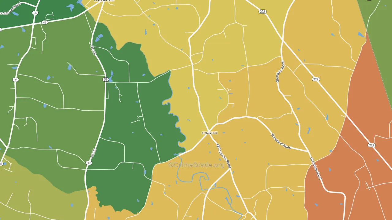 Beulahtown, NC Map of Burglary Rates