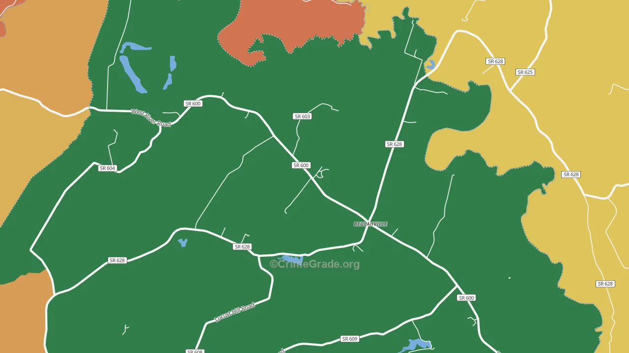 Beulahville, VA Map of Burglary Rates
