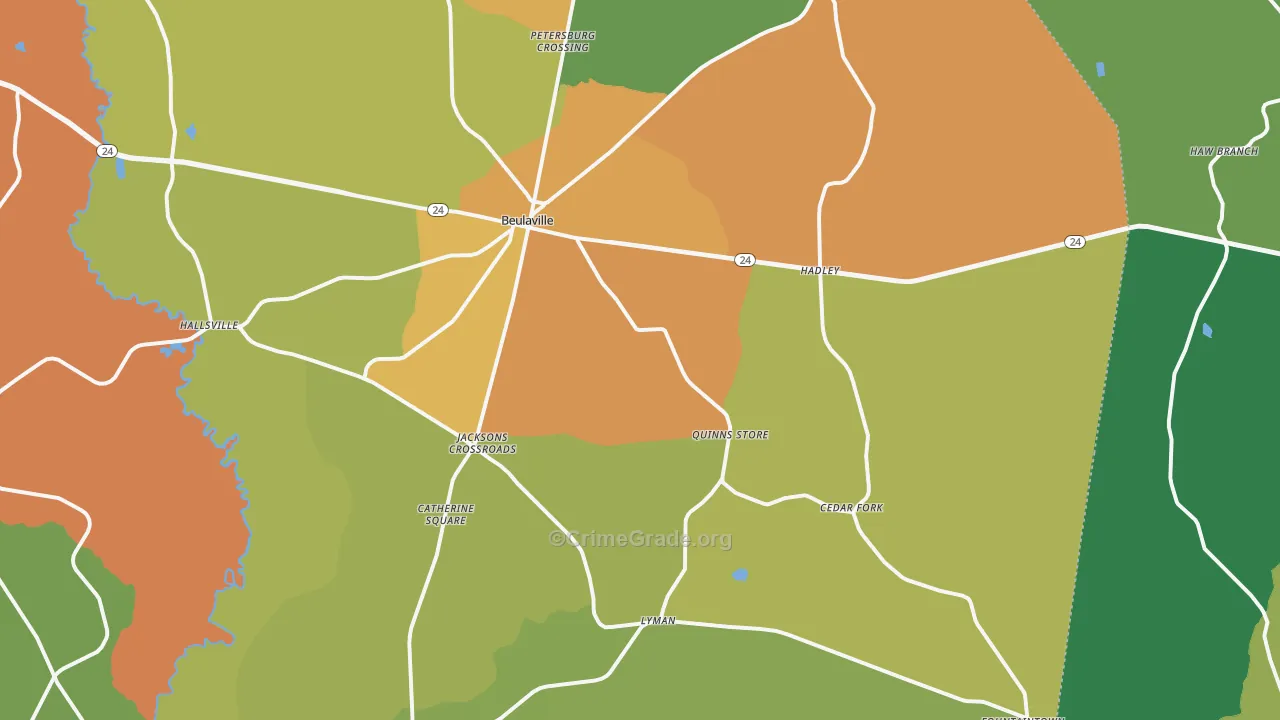 Beulaville, NC Map of Burglary Rates