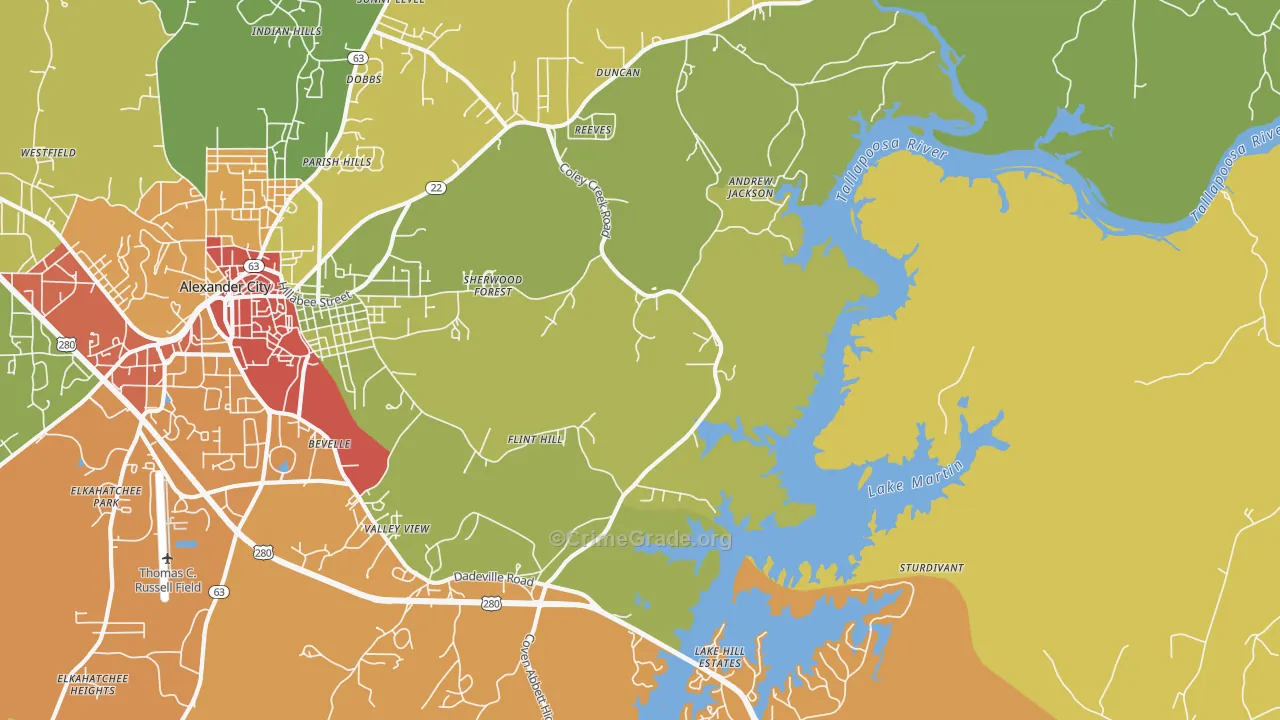 Bevelle, AL Map of Burglary Rates