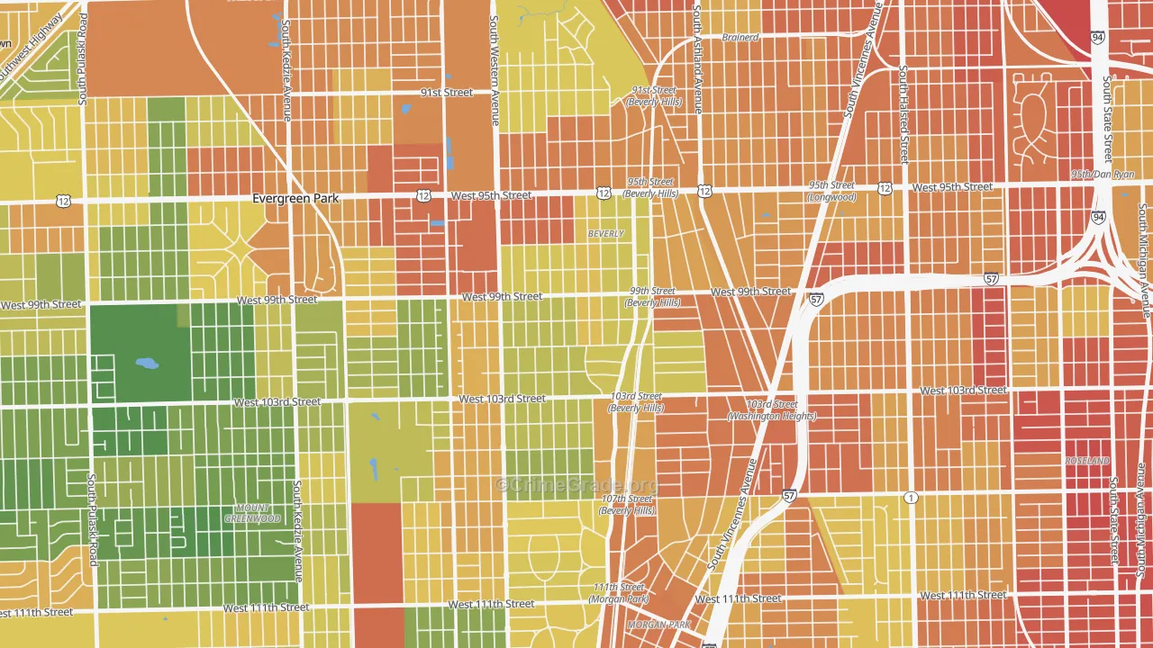 Beverly, Chicago, IL Map of Burglary Rates