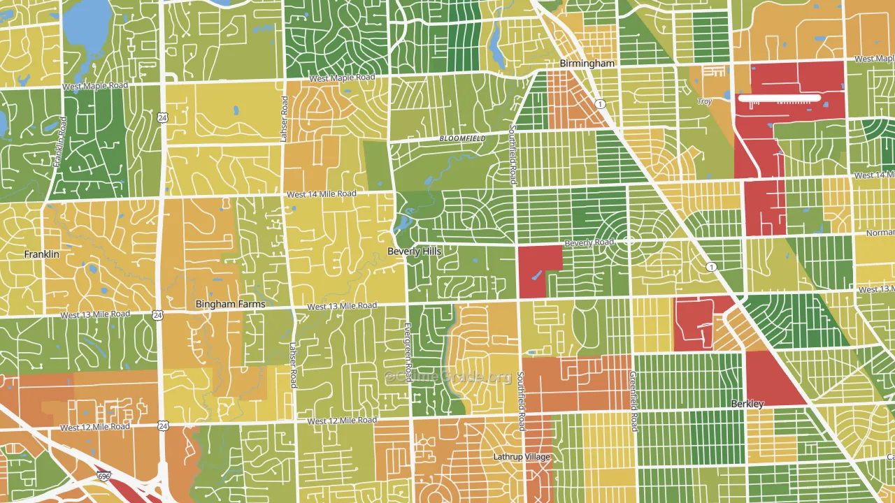 Beverly Hills, MI Map of Burglary Rates