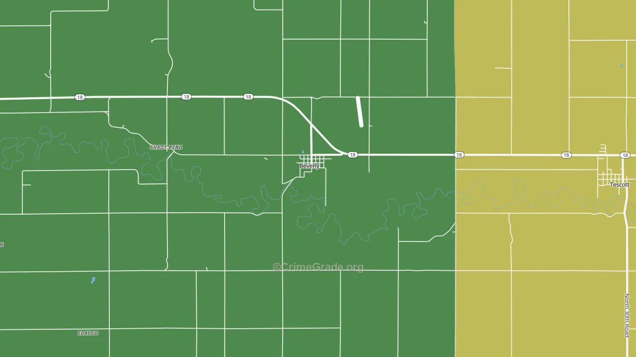 Beverly, KS Map of Burglary Rates