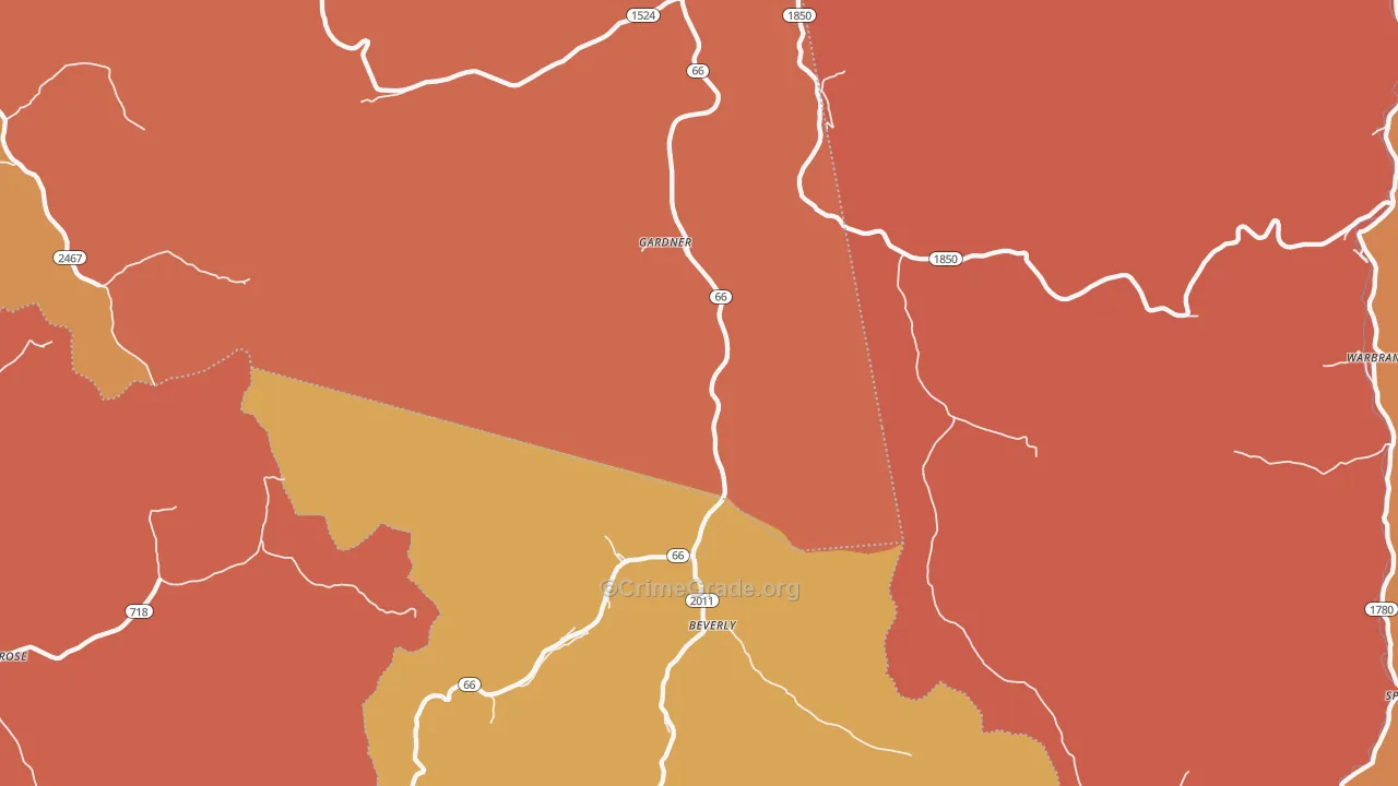 Beverly, KY Map of Burglary Rates