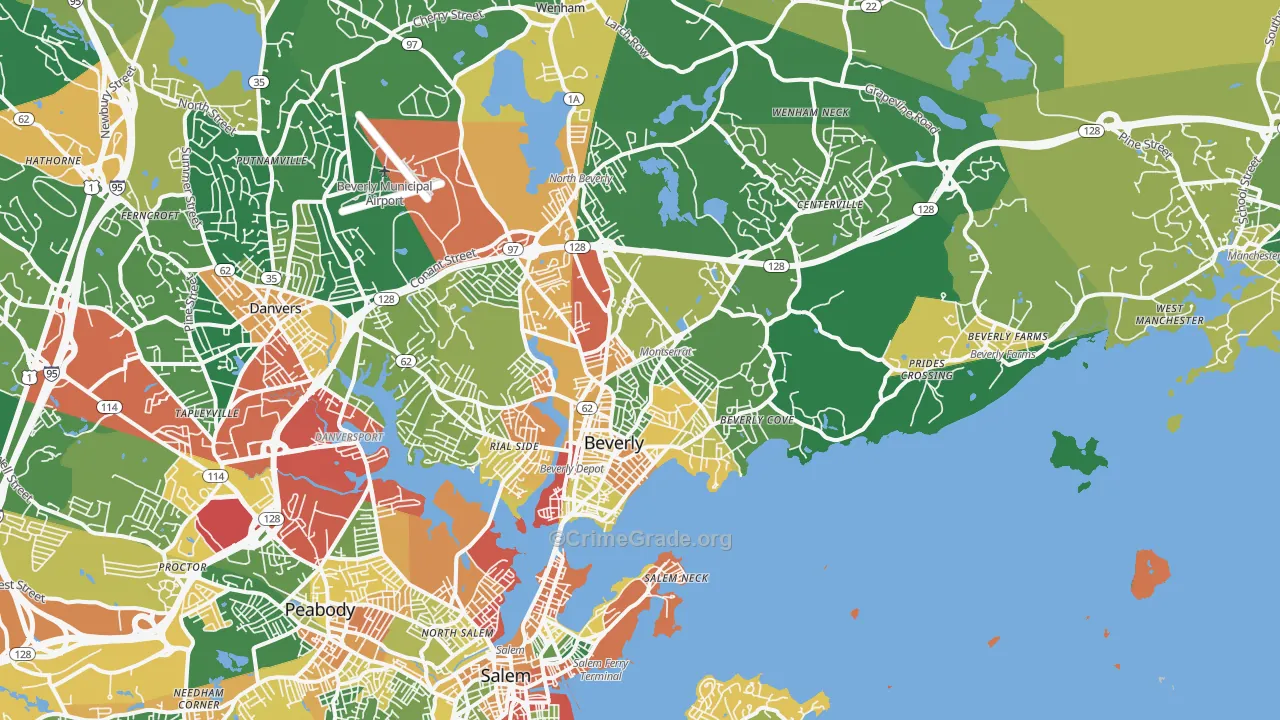 Beverly, MA Map of Burglary Rates