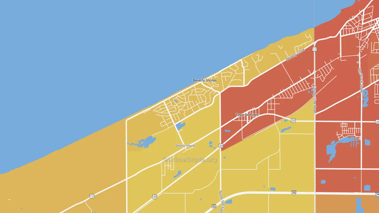 Beverly Shores, IN Map of Burglary Rates