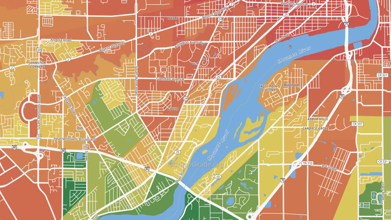 Beverly, Toledo, OH Map of Burglary Rates