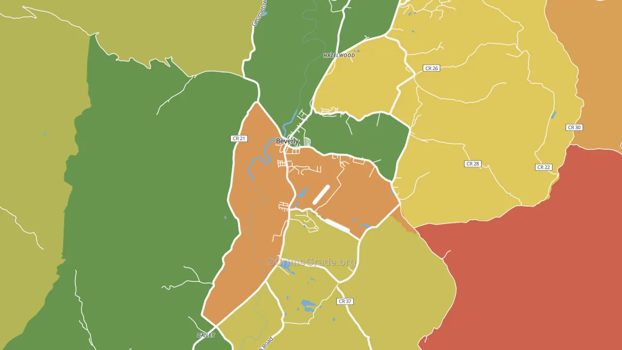 Beverly, WV Map of Burglary Rates
