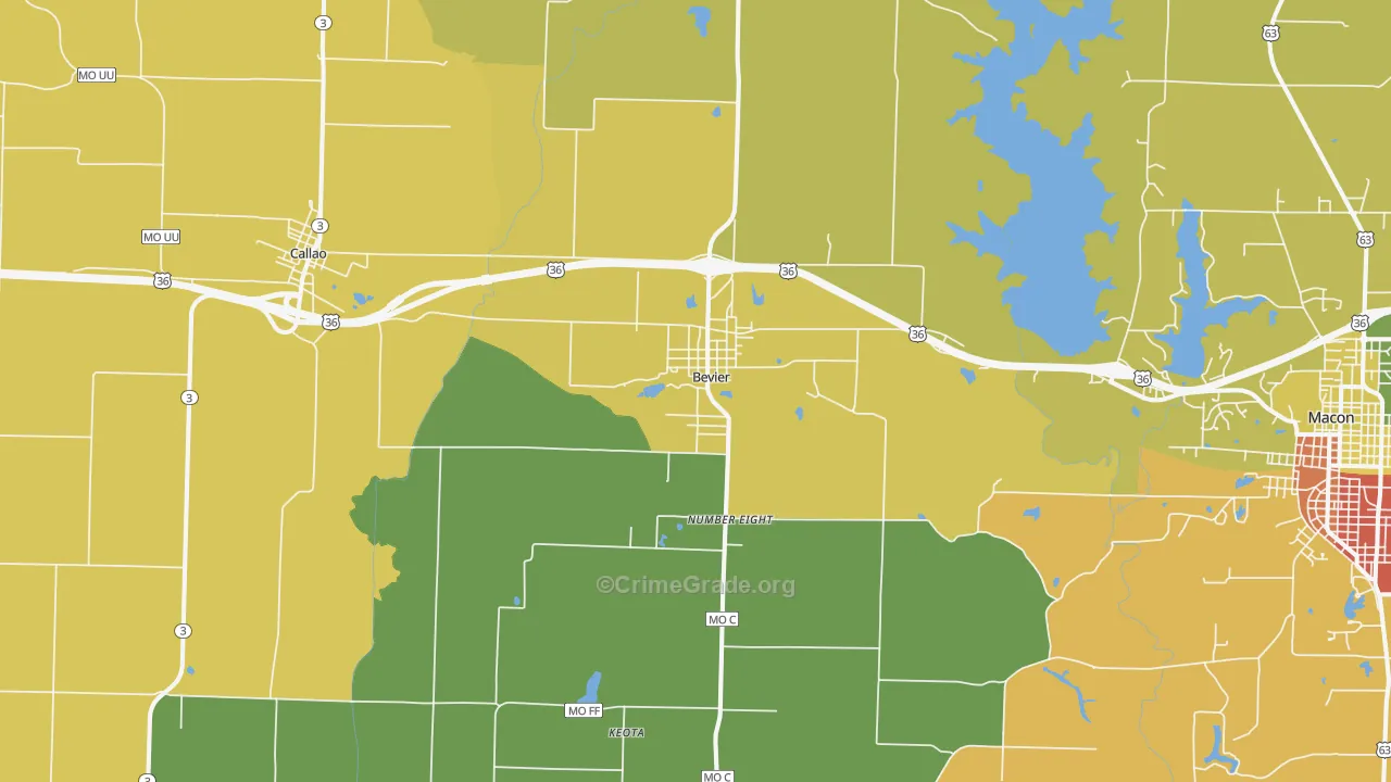 Bevier, MO Map of Burglary Rates