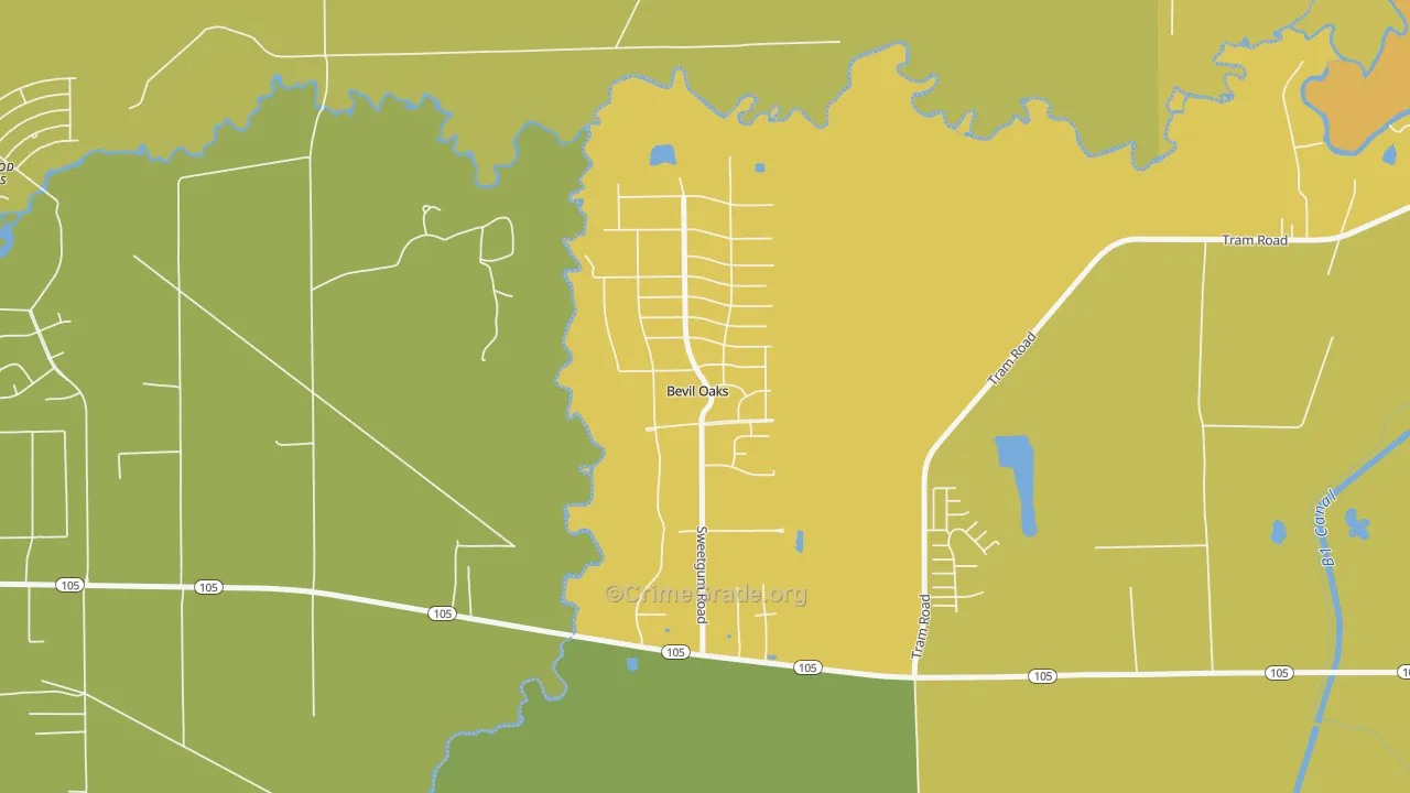 Bevil Oaks, TX Map of Burglary Rates