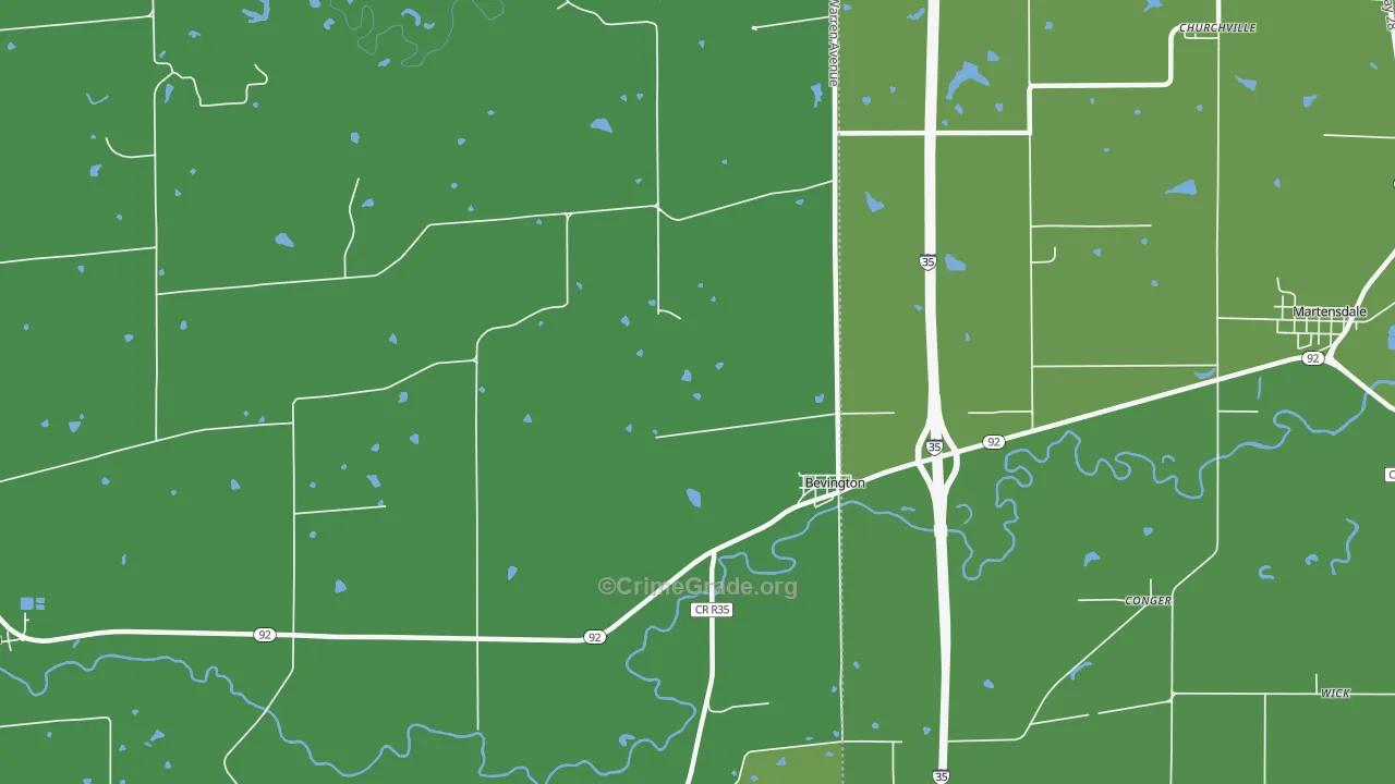 Bevington, IA Map of Burglary Rates