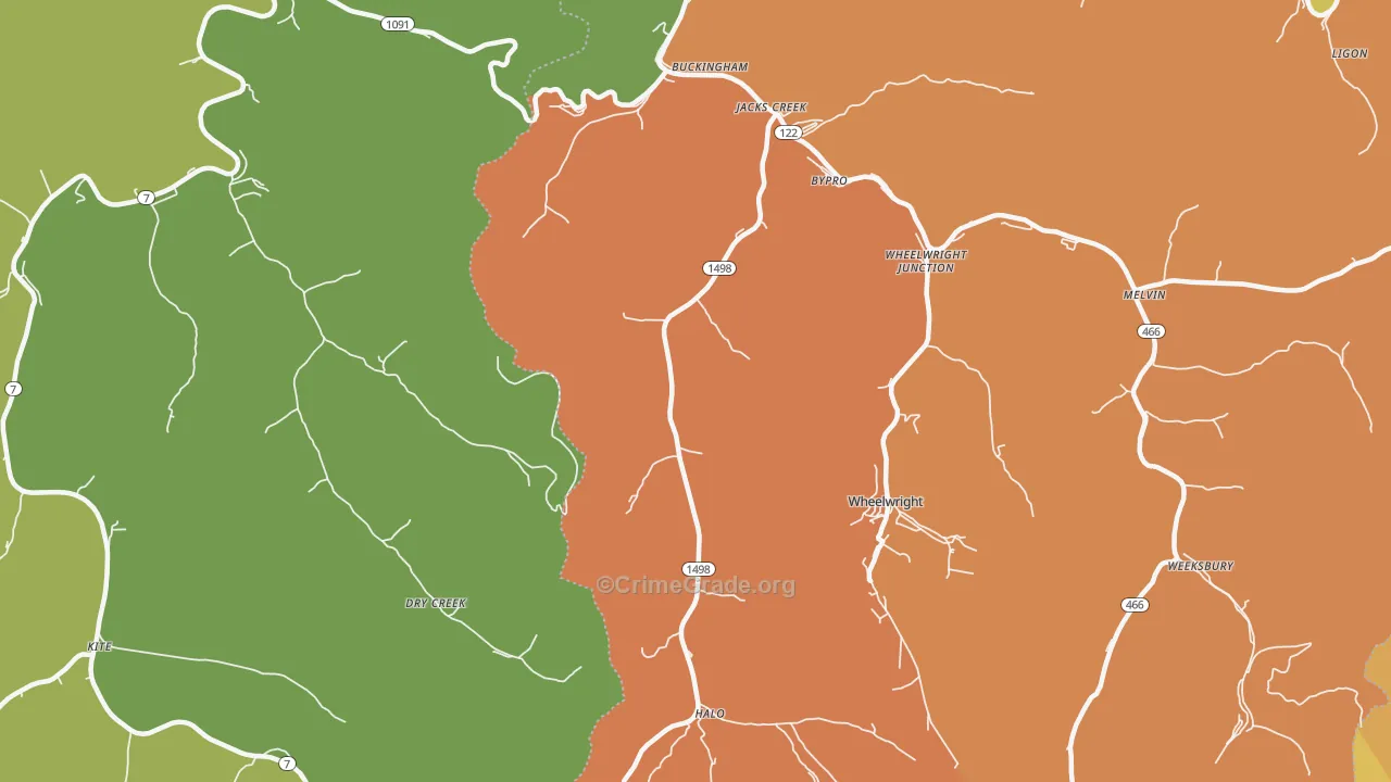 Bevinsville, KY Map of Burglary Rates