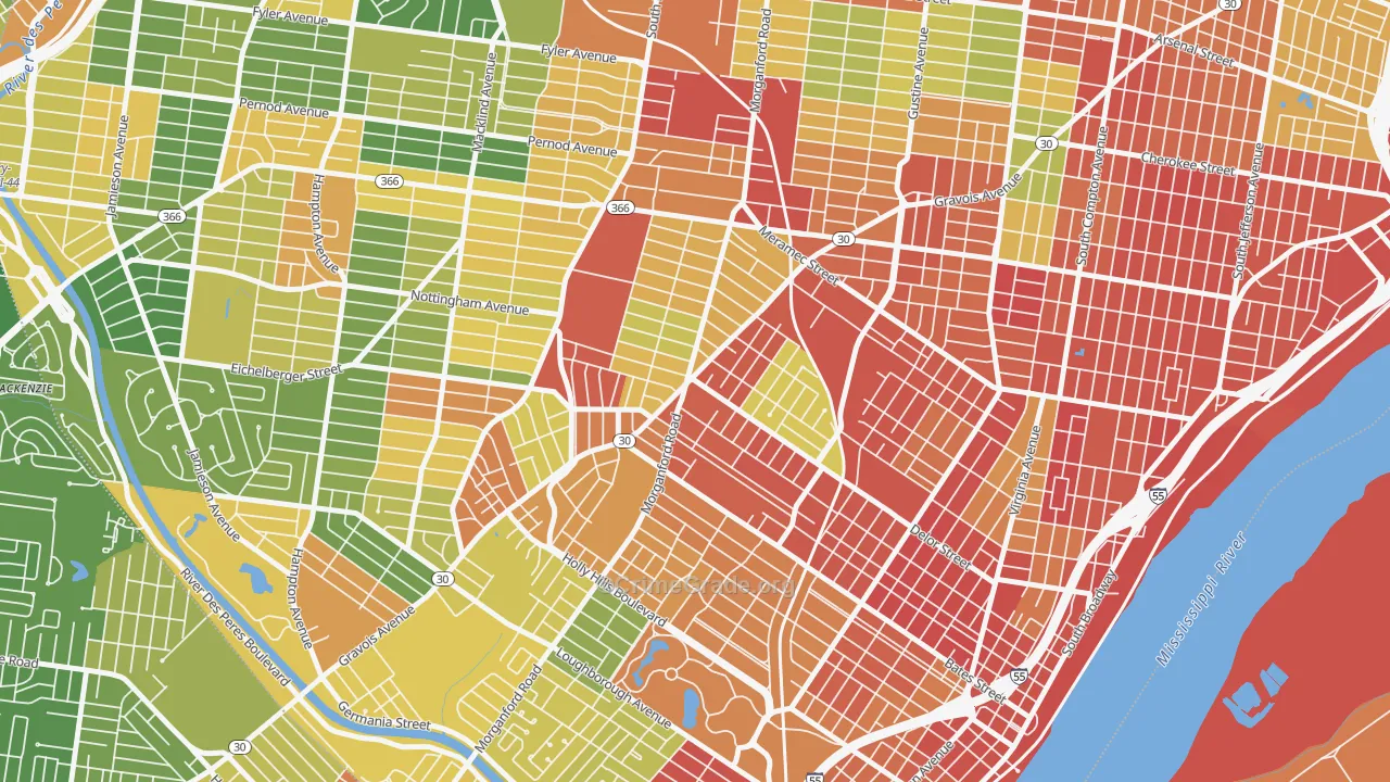 Bevo Mill, St. Louis, MO Map of Burglary Rates