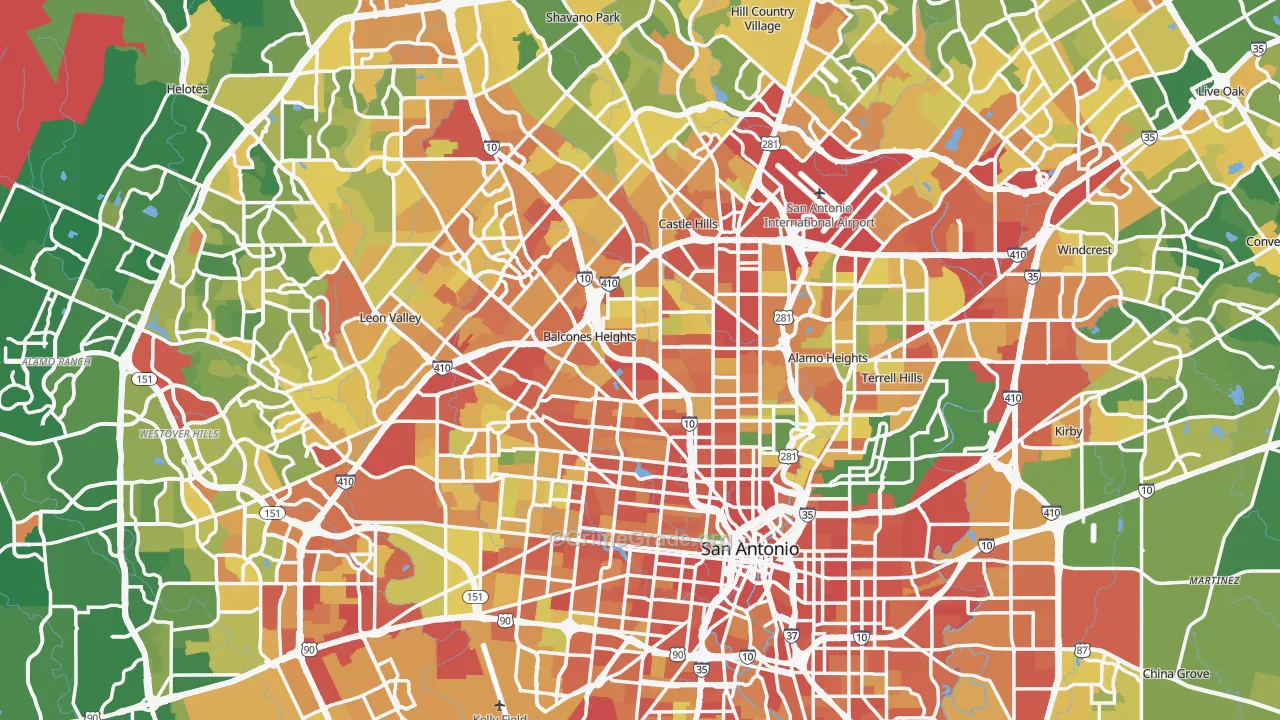 Bexar County, TX Map of Burglary Rates