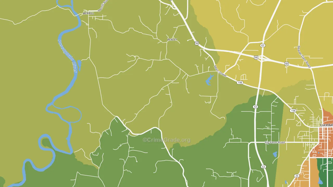 Bexley, MS Map of Burglary Rates