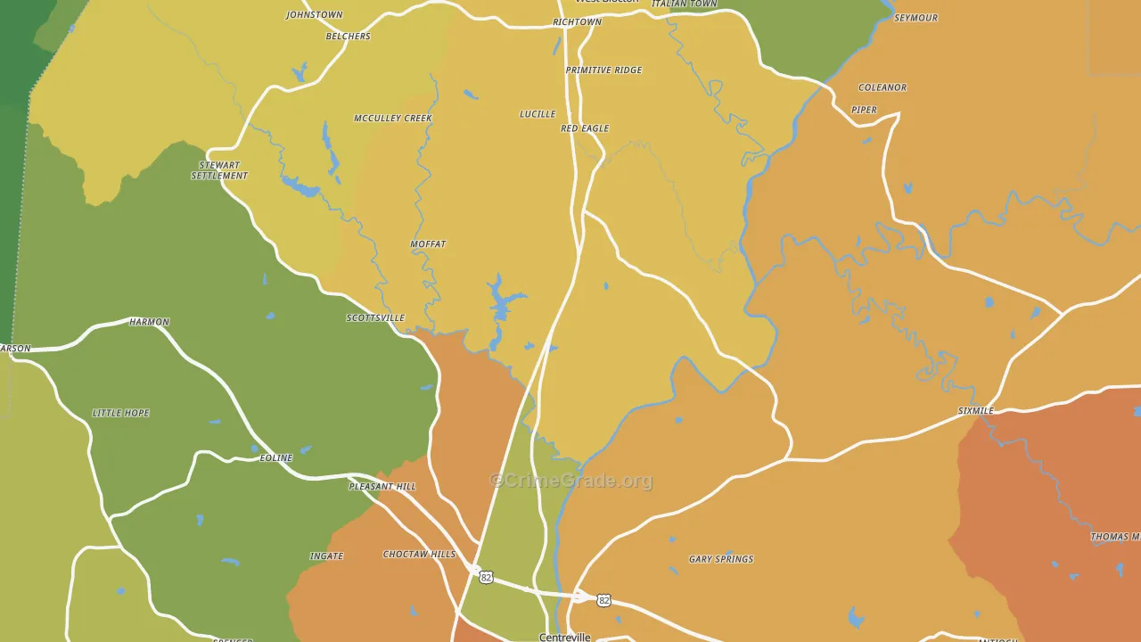 Bibb County, AL Map of Burglary Rates