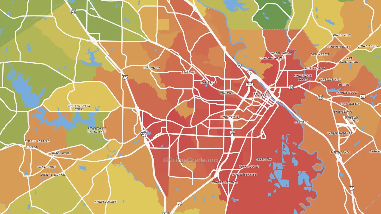 Bibb County, GA Map of Burglary Rates