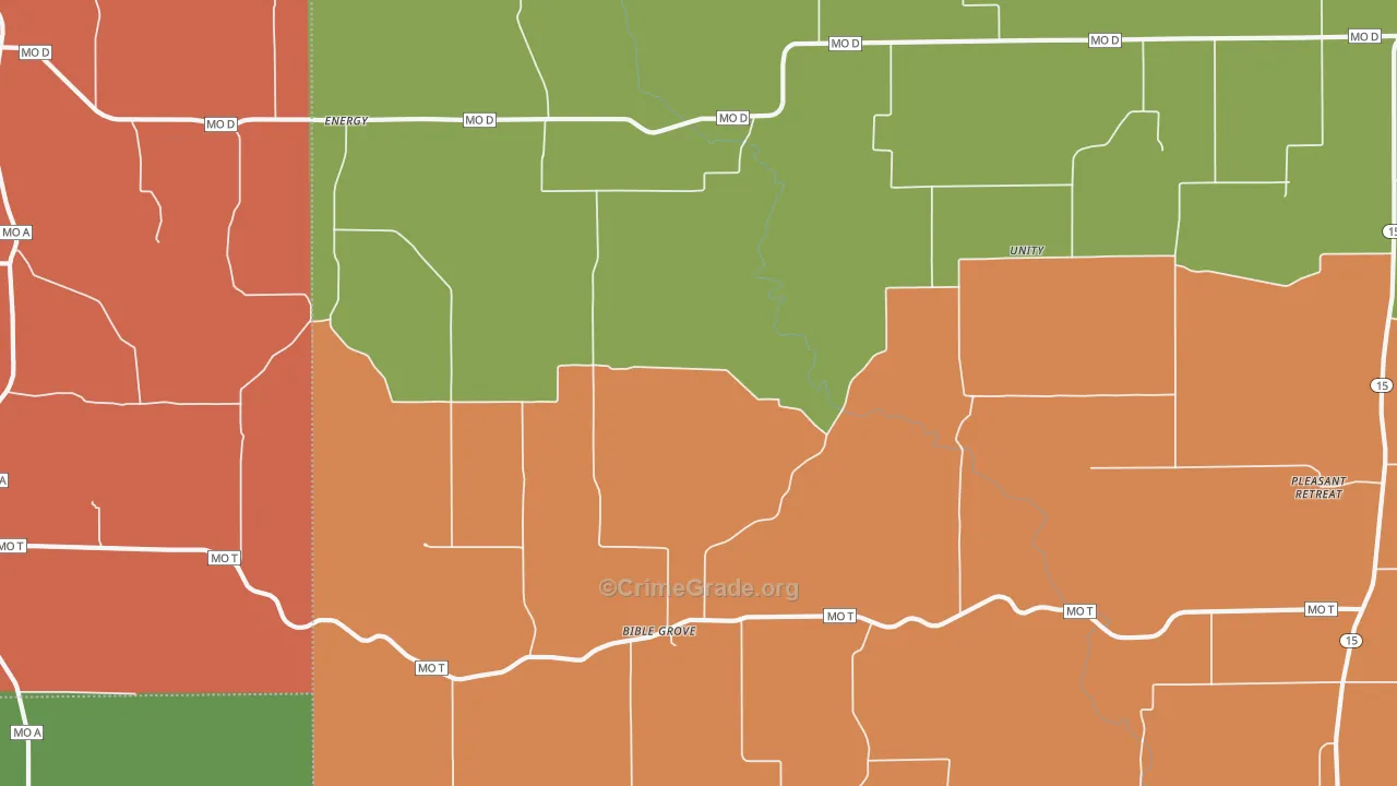 Bible Grove, MO Map of Burglary Rates