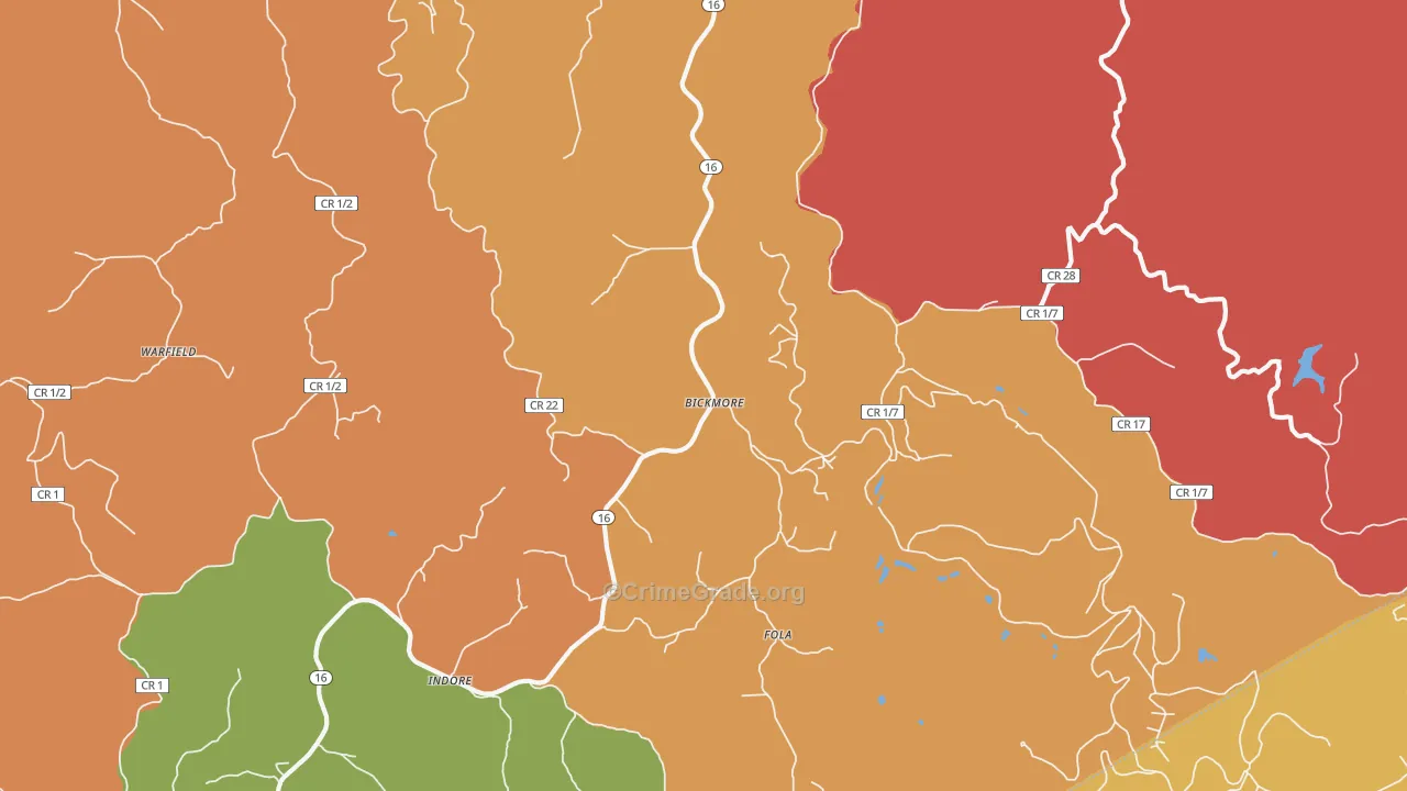 Bickmore, WV Map of Burglary Rates