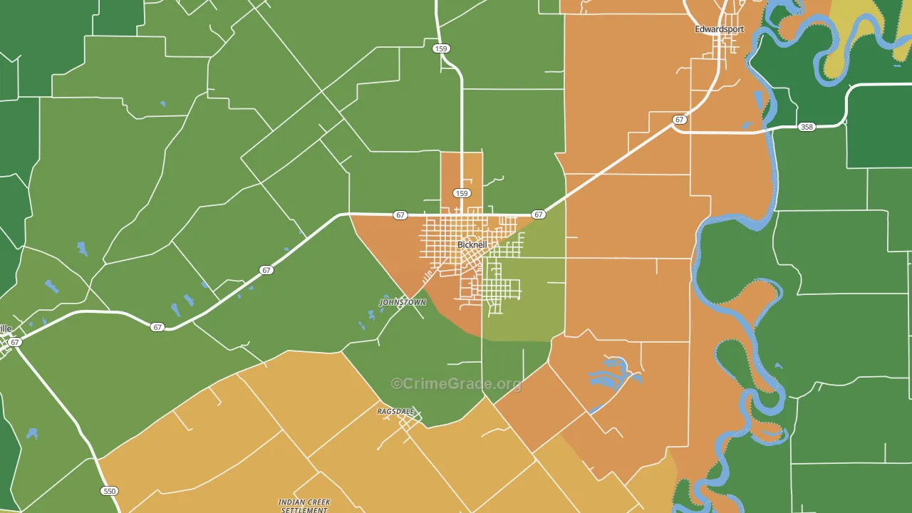 Bicknell, IN Map of Burglary Rates
