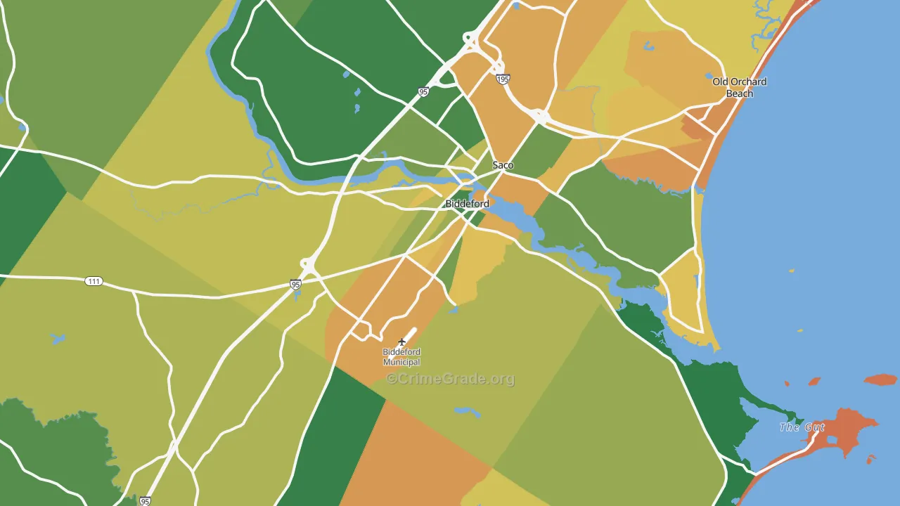 Biddeford, ME Map of Burglary Rates