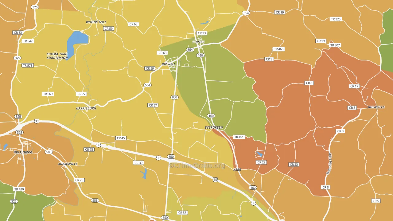 Bidwell, OH Map of Burglary Rates