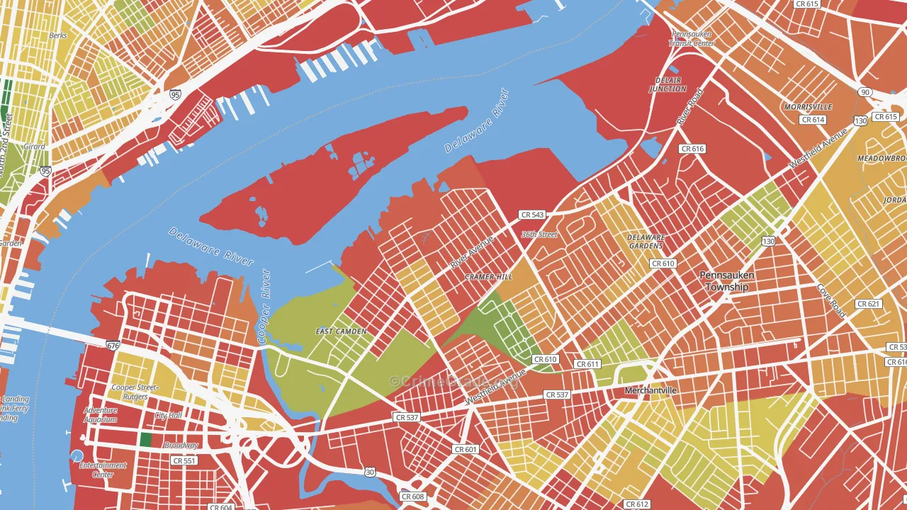 Biedeman, Camden, NJ Map of Burglary Rates