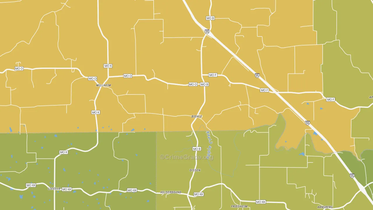 Biehle, MO Map of Burglary Rates