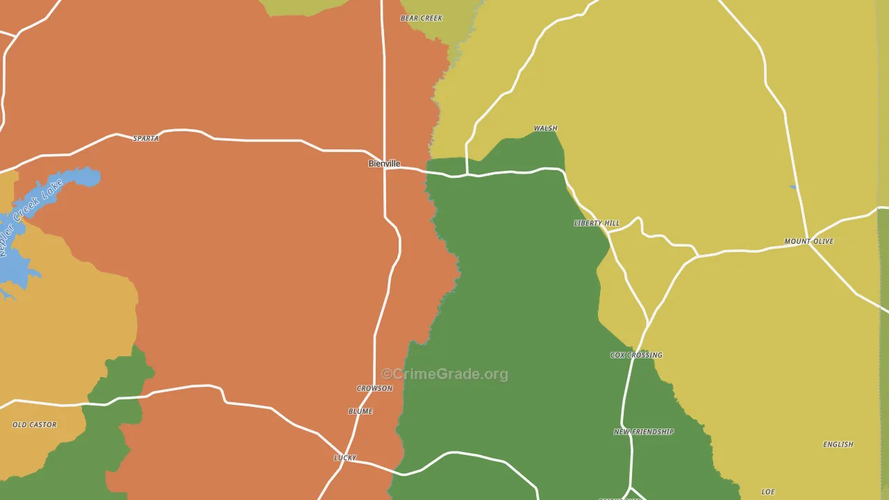 Bienville, LA Map of Burglary Rates