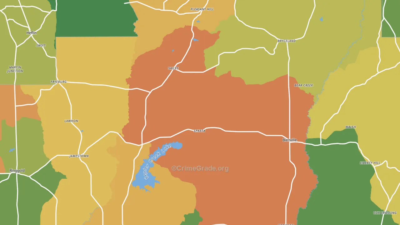 Bienville Parish, LA Map of Burglary Rates