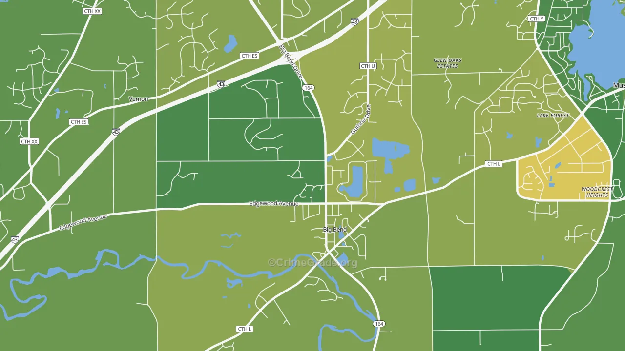 Big Bend, WI Map of Burglary Rates