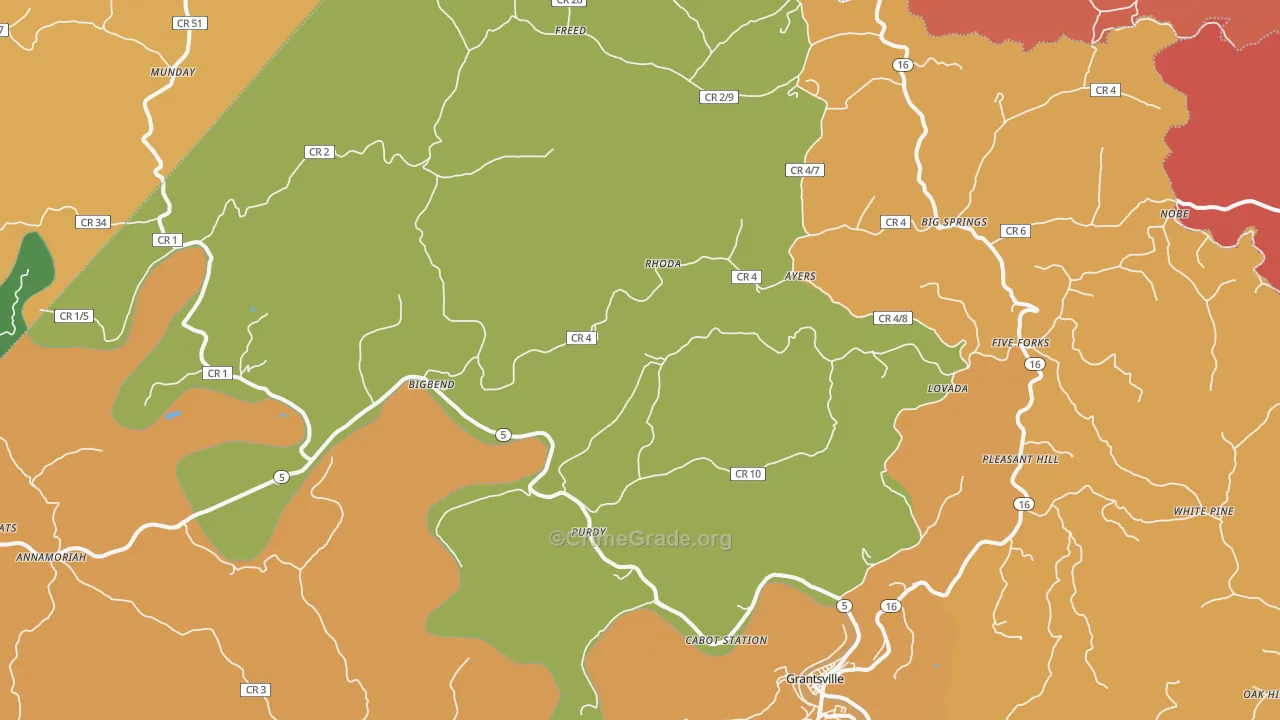 Big Bend, WV Map of Burglary Rates