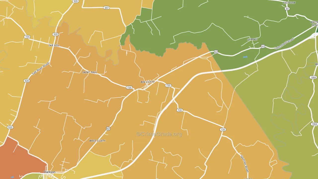 Big Clifty, KY Map of Burglary Rates