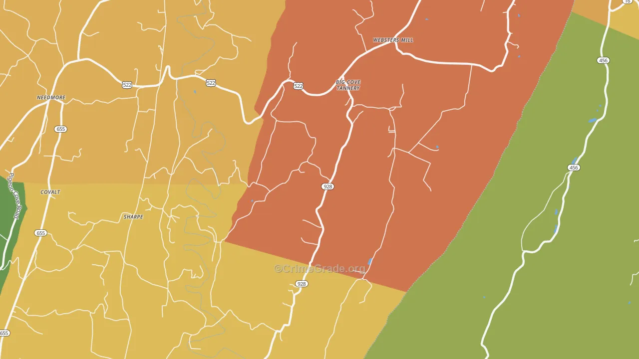 Big Cove Tannery, PA Map of Burglary Rates
