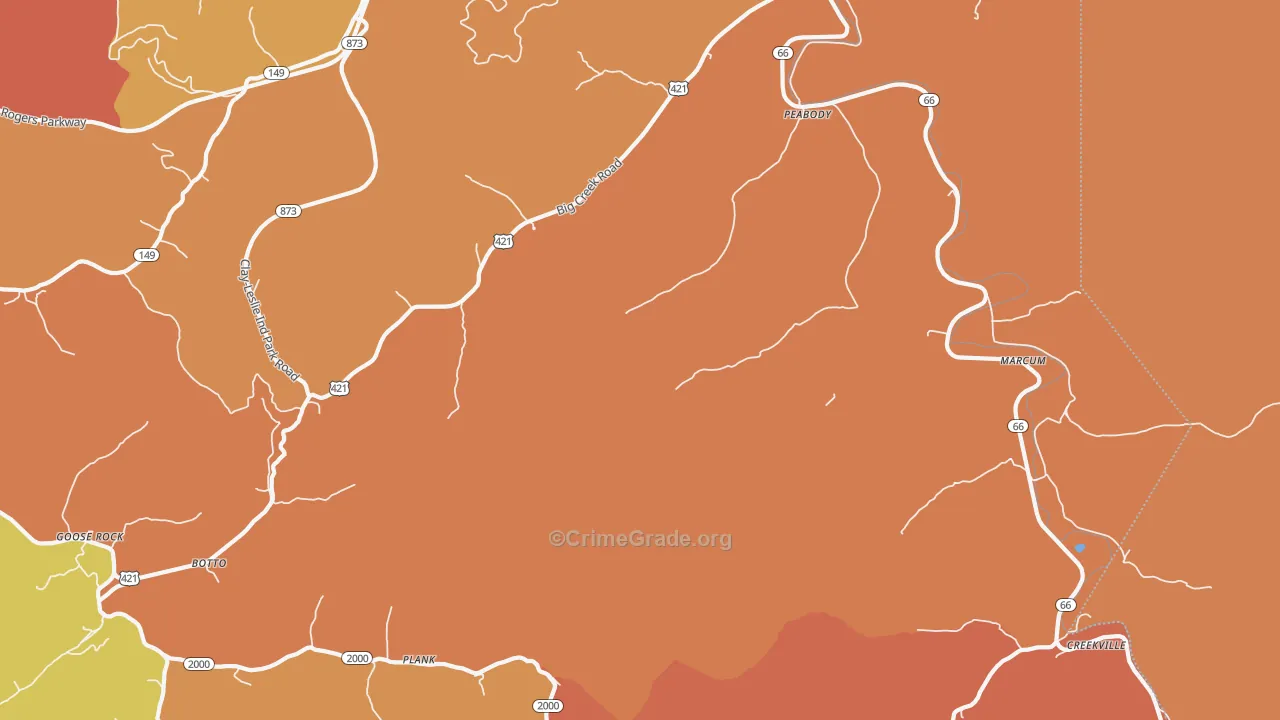 Big Creek, KY Map of Burglary Rates