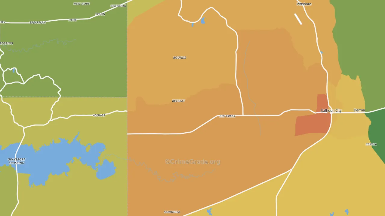 Big Creek, MS Map of Burglary Rates